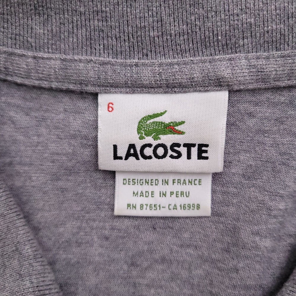 Lacoste Polo Shirt Mens XL 6 Gray Striped Pique Knit Cotton Gator Croc Logo - Picture 3 of 8